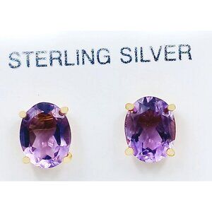 Genuine 4.34 Cts Amethyst Stud Earrings 14k Yellow Gold Plated